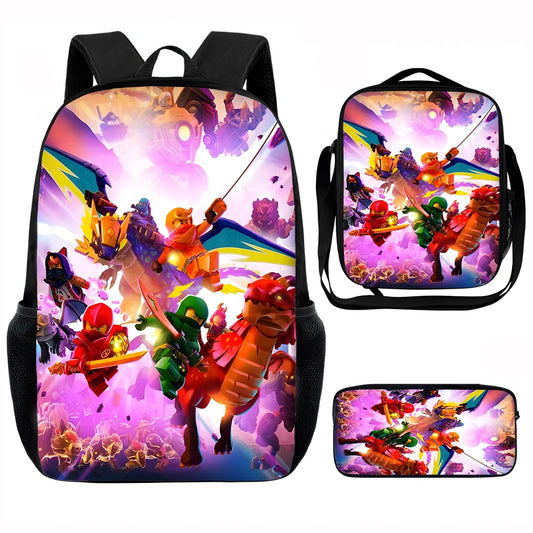 Cartoon Game N-ninjagos Child School Backpack with Lunch Bags ,Pencil Bags ,School Bags for Boys Girls Best Gift