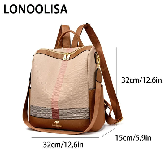 LONOOLISA Multi-functional Women's Backpacks Luxury Designer Rucksack High Quality Travel School Shoulder Bag Casual Sac A Dos