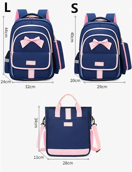 3-piece children bow school bag for boys and girls 2 sizes of high-capacity school backpacks kids nylon Waterproof schoolbags