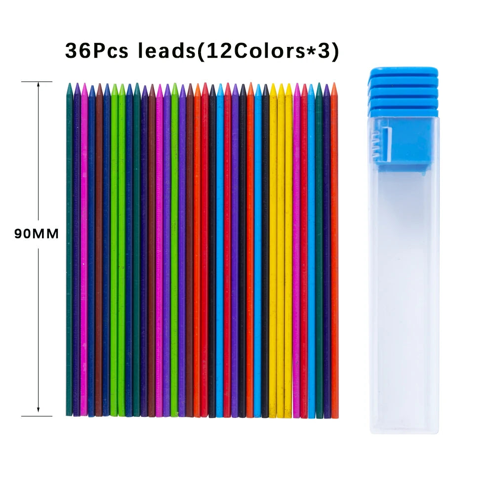 37Pcs 2.0MM Metal Mechanical Pencil with lead Art Drawing Design Automatic Drawing Special Pencil Student Office School Supplies
