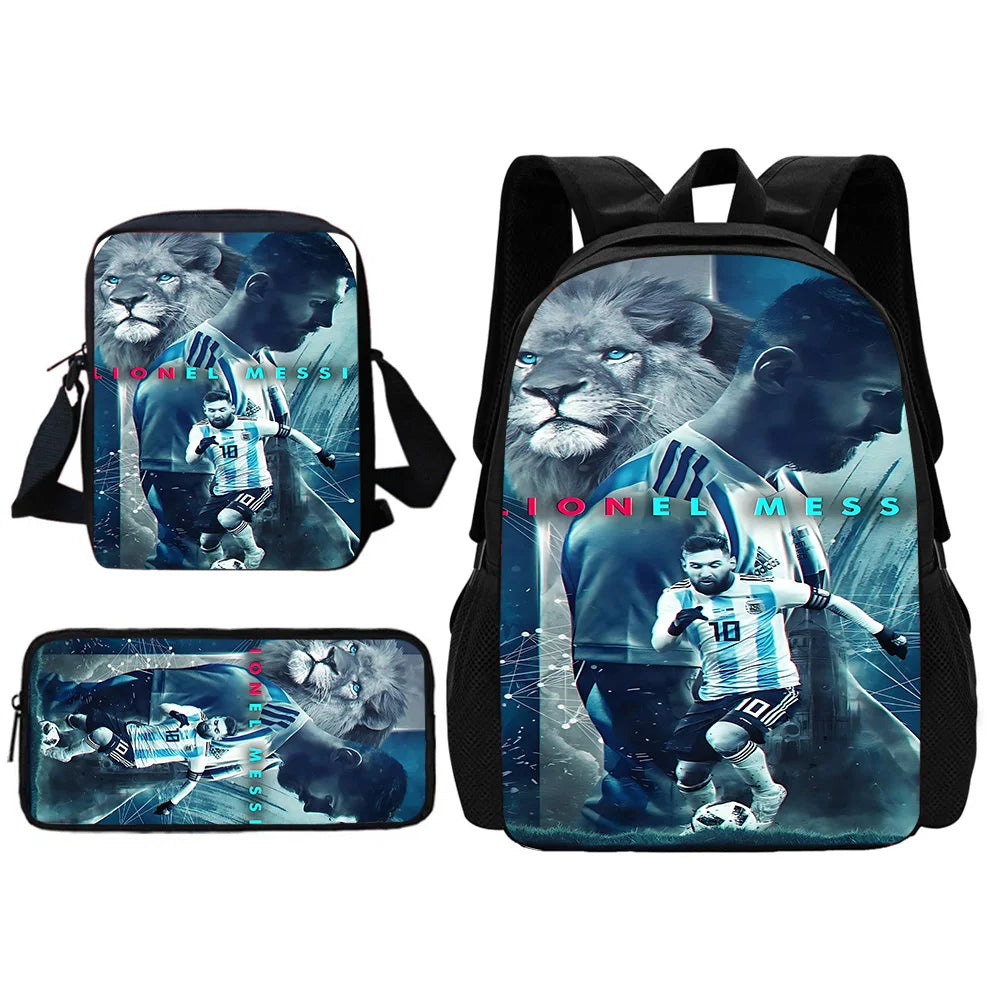 Football Star Child School Backpack With Shoulder Bag Pencil Bags M-messis NO.10 School Bags for Boys Girls Best Gift