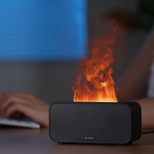 Essential Oil Diffuser, Fireplace Fire Flame Aromatherapy Diffuser 120ml Cool Mist Humidifier with 7 Colors Light for Home, Room