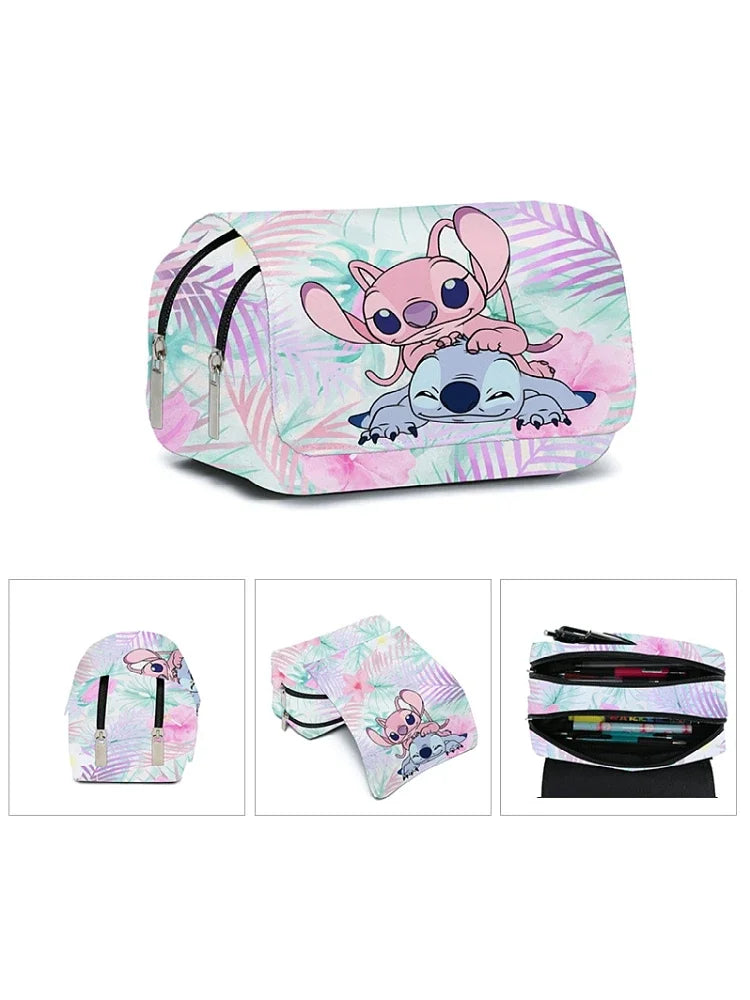 Stitch Pencil Case Double Clamshell Pencil Case Large Capacity Pencil Case for Primary School Students Cartoon Anime Gift