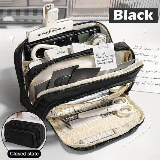 A Large-capacity Multi-layers Pencil Case Simple Multi-purpose Student Stationery Box and Makeup Storage Bag Stationery Supplies