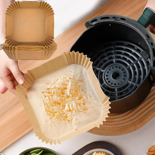 100Pcs Disposable Air Fryer Paper Oil Absorbing And Anti Oil Paper Tray Non Stick Baking Pad Large Toughness Square