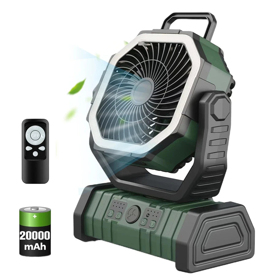 20000mAh High-Capacity Battery LED Light Camping Fan Movable Wireless Air Circulators Outdoor Ventilador with Hook