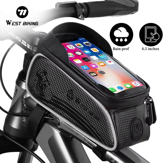WEST BIKING Bicycle Bag Cycling Top Front Tube Frame Bag Waterproof 6.5 Inches Phone Case Storage Touch Screen MTB Road Bike Bag