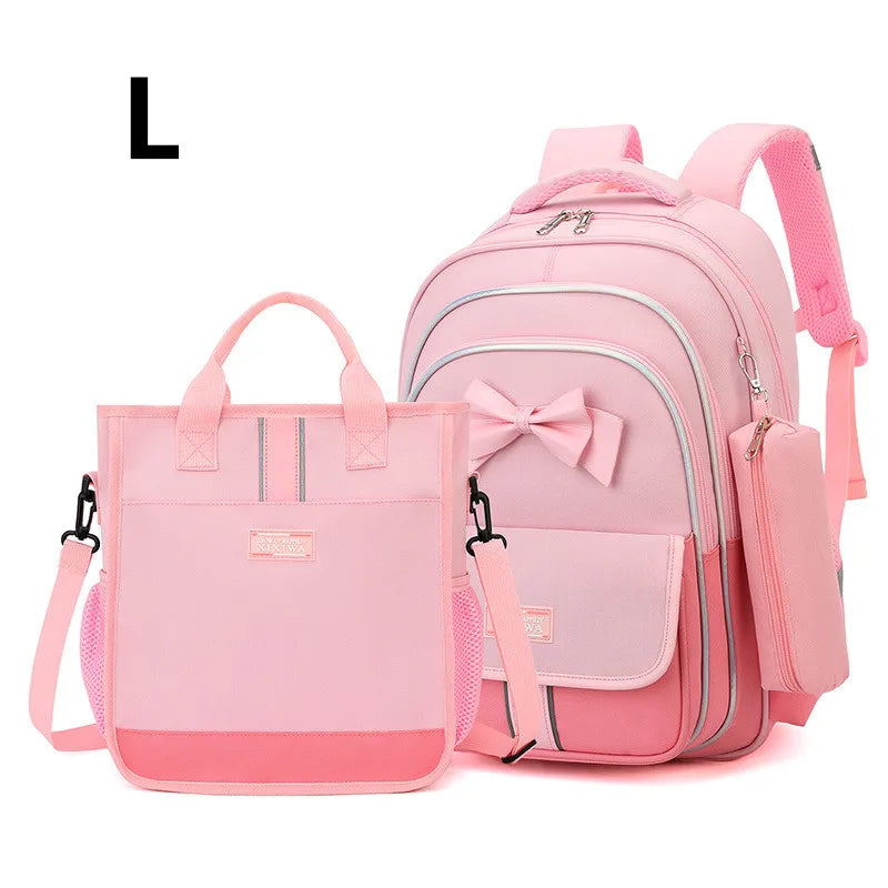 3-piece children bow school bag for boys and girls 2 sizes of high-capacity school backpacks kids nylon Waterproof schoolbags