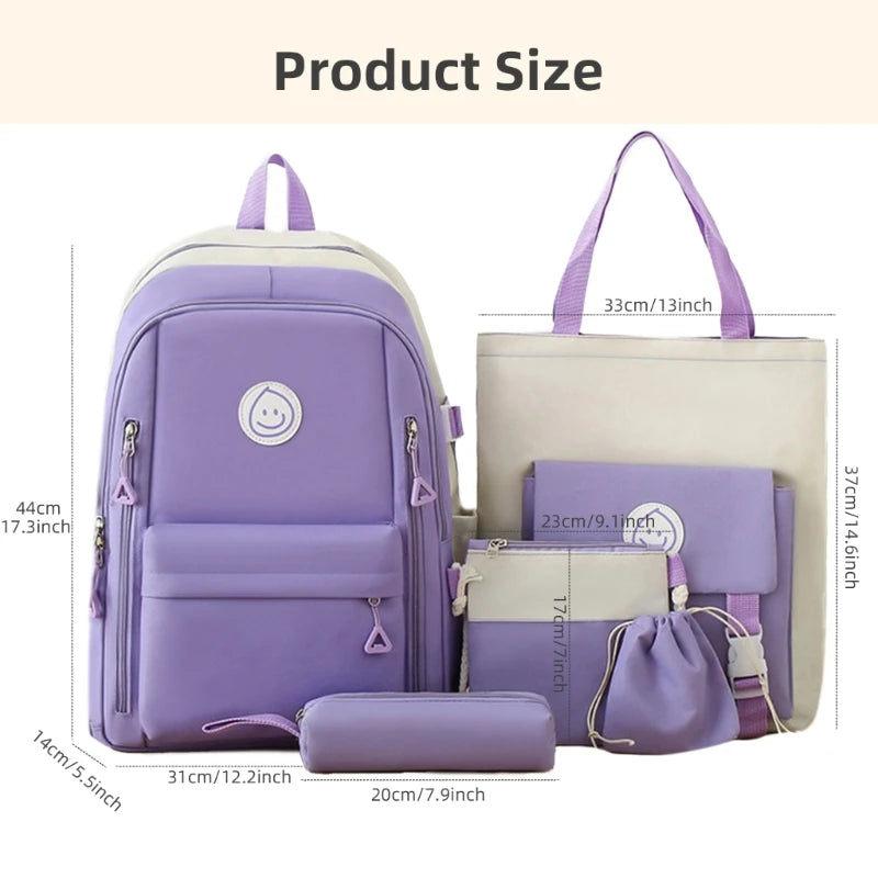 5 Pcs/Set Large Capacity Backpack Travel Backpack Student School Backpack Top Handle Bag Casual Daypacks Laptop Backpack