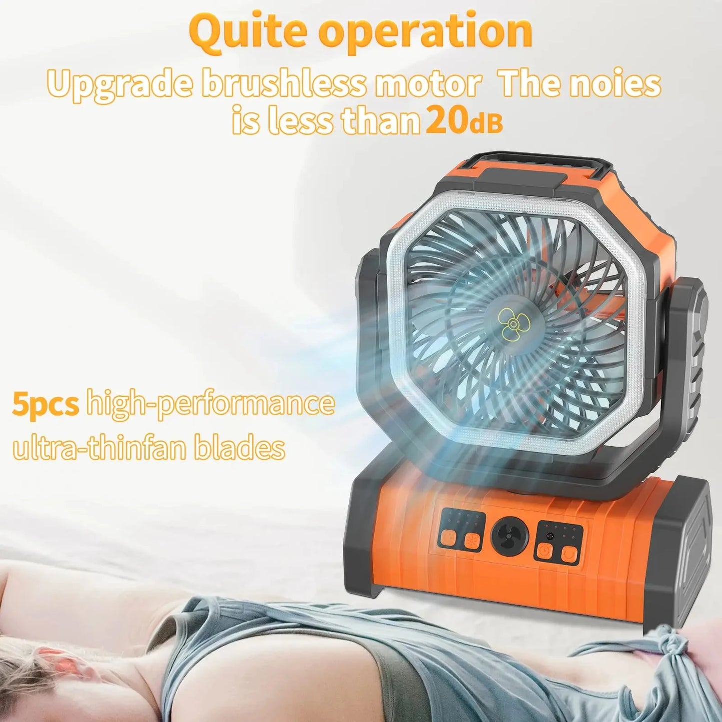 20000mAh High-Capacity Battery LED Light Camping Fan Movable Wireless Air Circulators Outdoor Ventilador with Hook