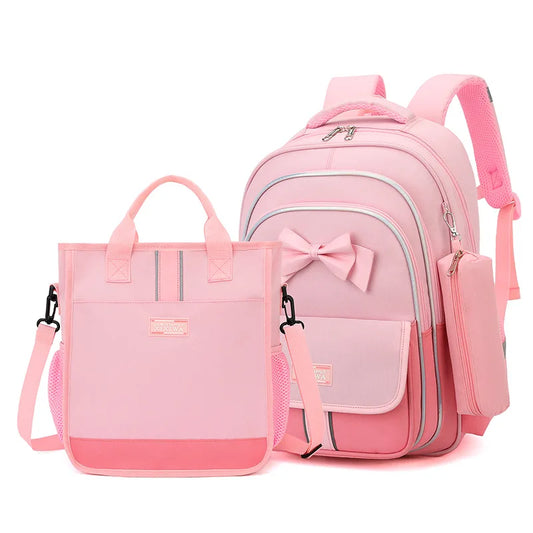 3-piece children bow school bag for boys and girls 2 sizes of high-capacity  school backpacks kids nylon Waterproof schoolbags