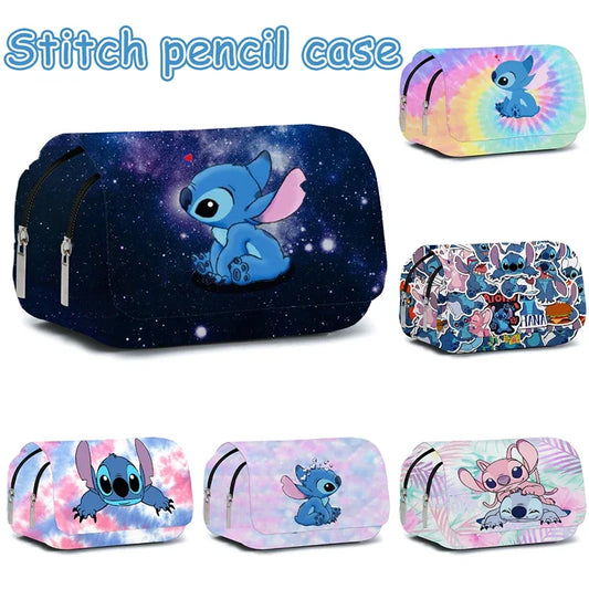 Stitch Pencil Case Double Clamshell Pencil Case Large Capacity Pencil Case for Primary School Students Cartoon Anime Gift