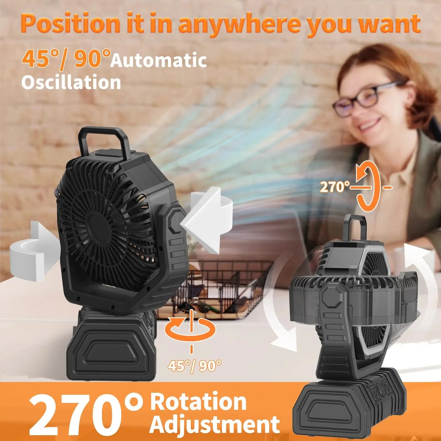 20000mAh High-Capacity Battery LED Light Camping Fan Movable Wireless Air Circulators Outdoor Ventilador with Hook