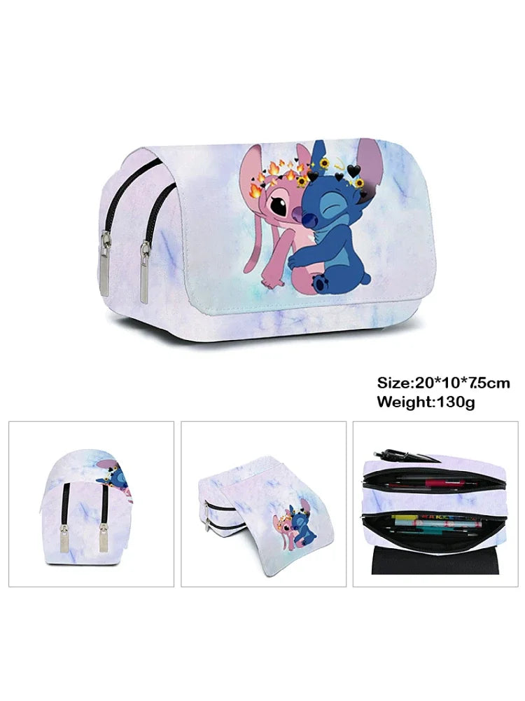 Stitch Pencil Case Double Clamshell Pencil Case Large Capacity Pencil Case for Primary School Students Cartoon Anime Gift