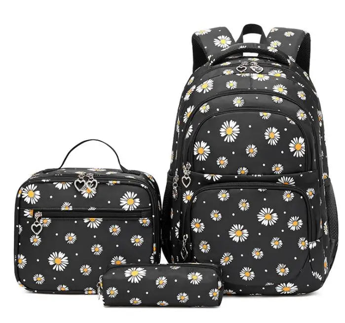 3 Pcs/Set Children's School Backpack for Girls Teenage Youth School Bag Lunchbox Student With Pencil Case Kids 2025 Black