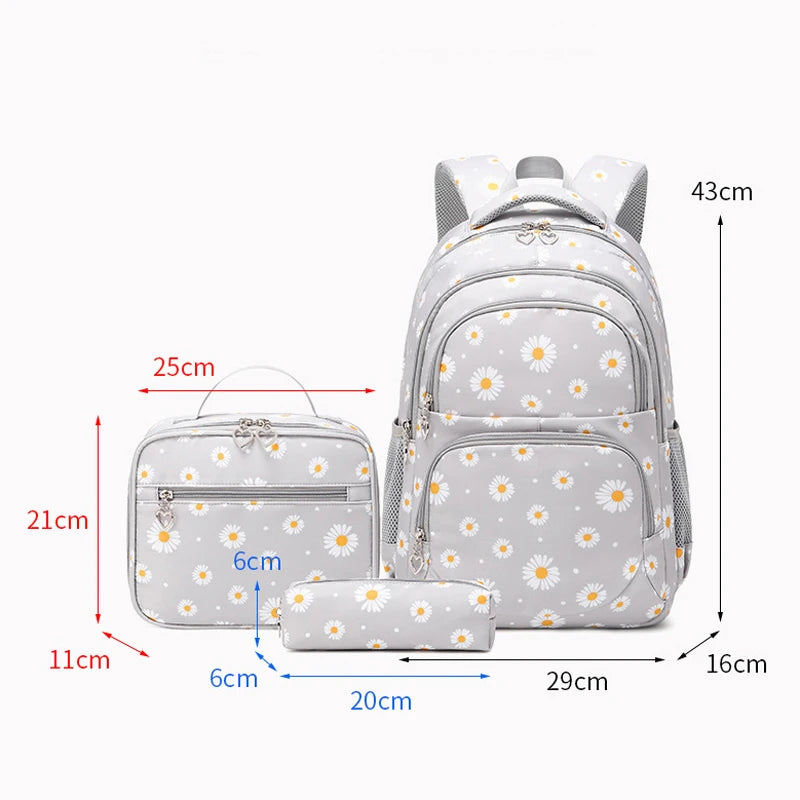 3 Pcs/Set Children's School Backpack for Girls Teenage Youth School Bag Lunchbox Student With Pencil Case Kids 2025 Black