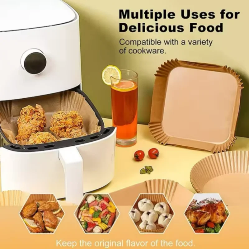 100Pcs Disposable Air Fryer Paper Oil Absorbing And Anti Oil Paper Tray Non Stick Baking Pad Large Toughness Square