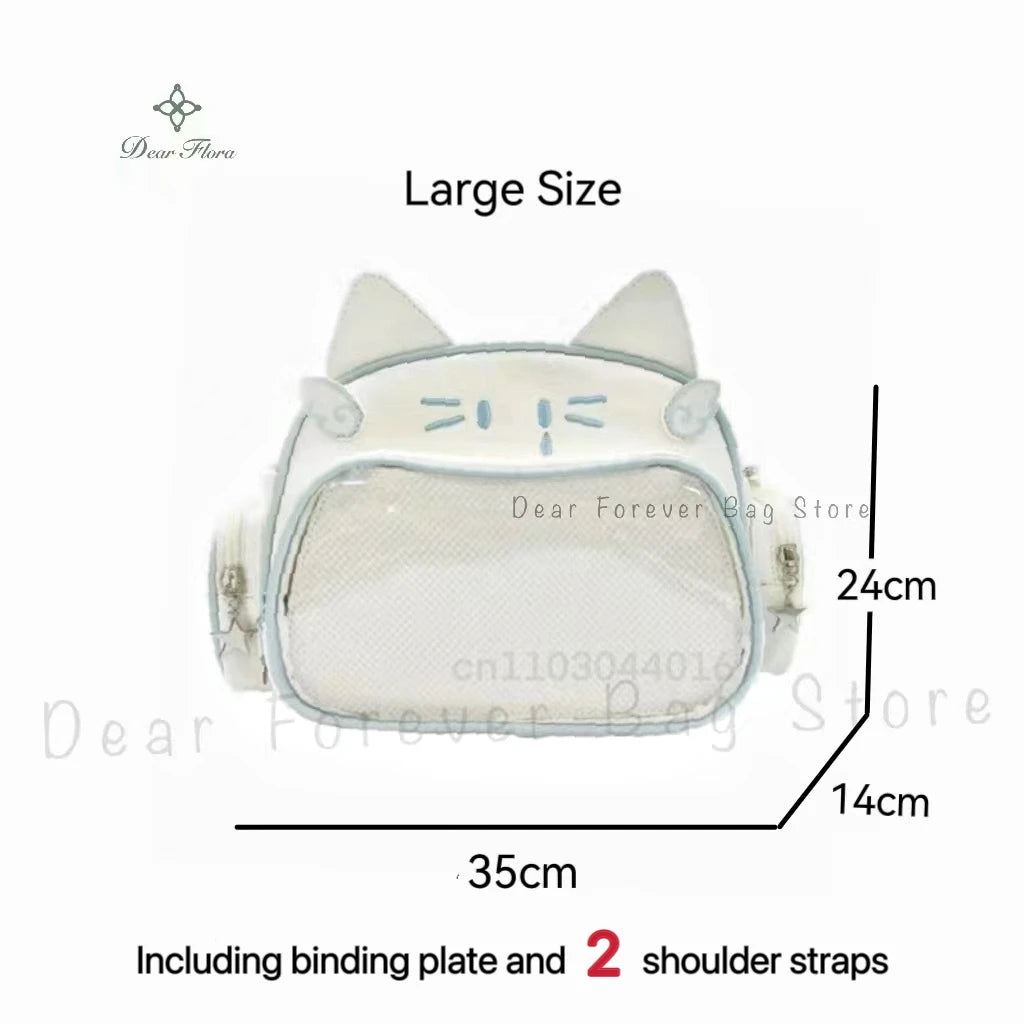 Y2K Korean Cute Cat Ita Bag Japan Kawaii PU Crossbody Bag Girls Transparent Pocket Harajuku Shoulder Bag Silver Fashion Backpack