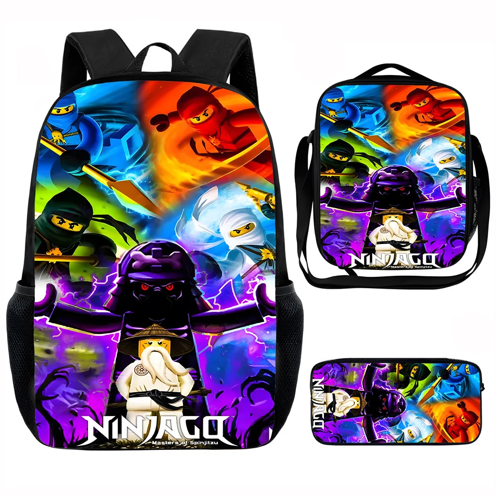 Cartoon Game N-ninjagos Child School Backpack with Lunch Bags ,Pencil Bags ,School Bags for Boys Girls Best Gift
