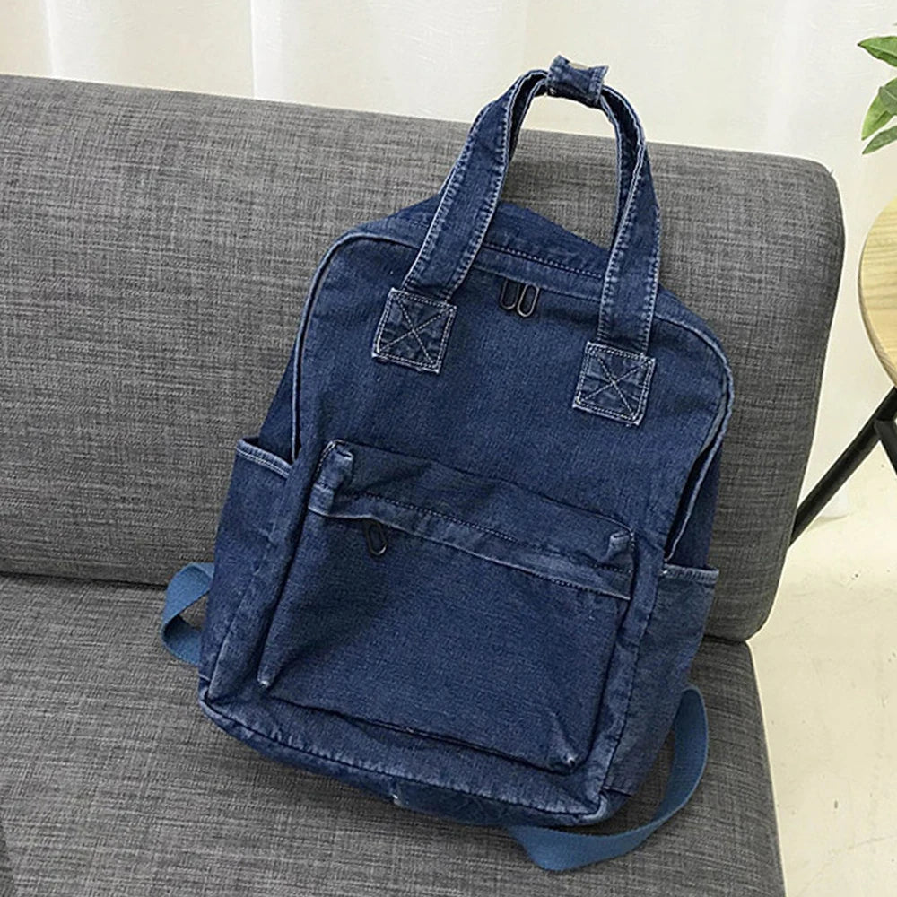 Women's Denim Backpack Personalized Gift Bag Embroidered Name Kids Adult Shoulder Bags Simple College Student Denim Schoolbag