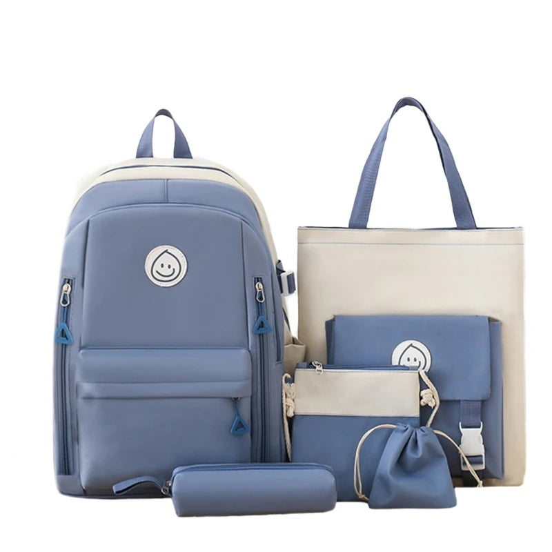 5 Pcs/Set Large Capacity Backpack Travel Backpack Student School Backpack Top Handle Bag Casual Daypacks Laptop Backpack