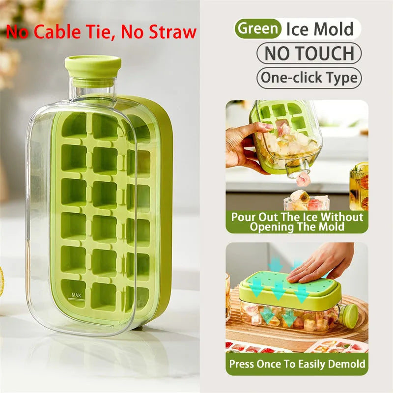 Silicone One-click Ice Mold Bottle Cooler Cup with Straw Ice Cube Tray with Lid for Freezer Creative NO TOUCH Mould for Summer