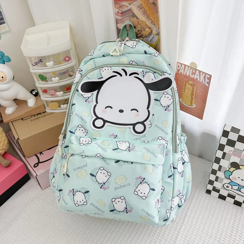 Kawaii Sanrio Hello Kitty Pochacco Cinnamoroll Kuromi My Melody Backpack Cute Cartoon Pompom Purin Student School Bags Sac A Dos