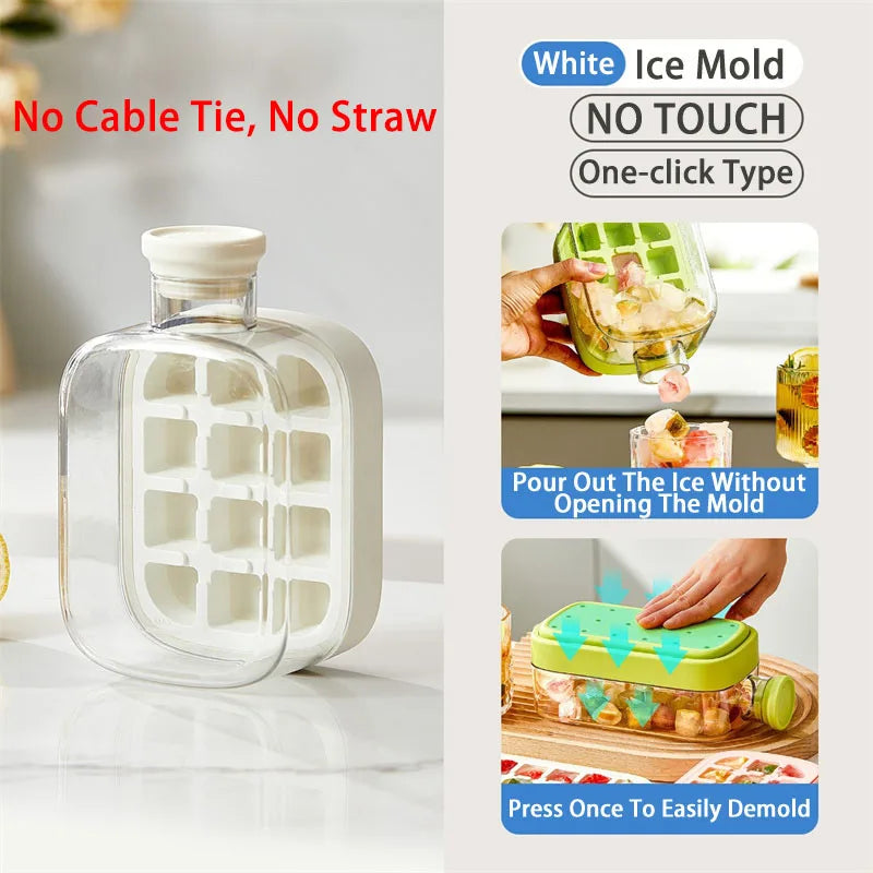 Silicone One-click Ice Mold Bottle Cooler Cup with Straw Ice Cube Tray with Lid for Freezer Creative NO TOUCH Mould for Summer