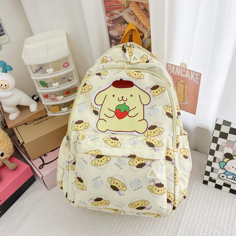Kawaii Sanrio Hello Kitty Pochacco Cinnamoroll Kuromi My Melody Backpack Cute Cartoon Pompom Purin Student School Bags Sac A Dos