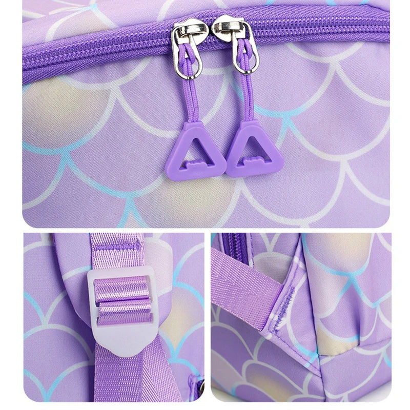 3Pcs Cinnamoroll Fish Scale Kid Backpack With Mermaid Pendant Lunch Girl School Bag Children Schoolbag For Teenage Girls