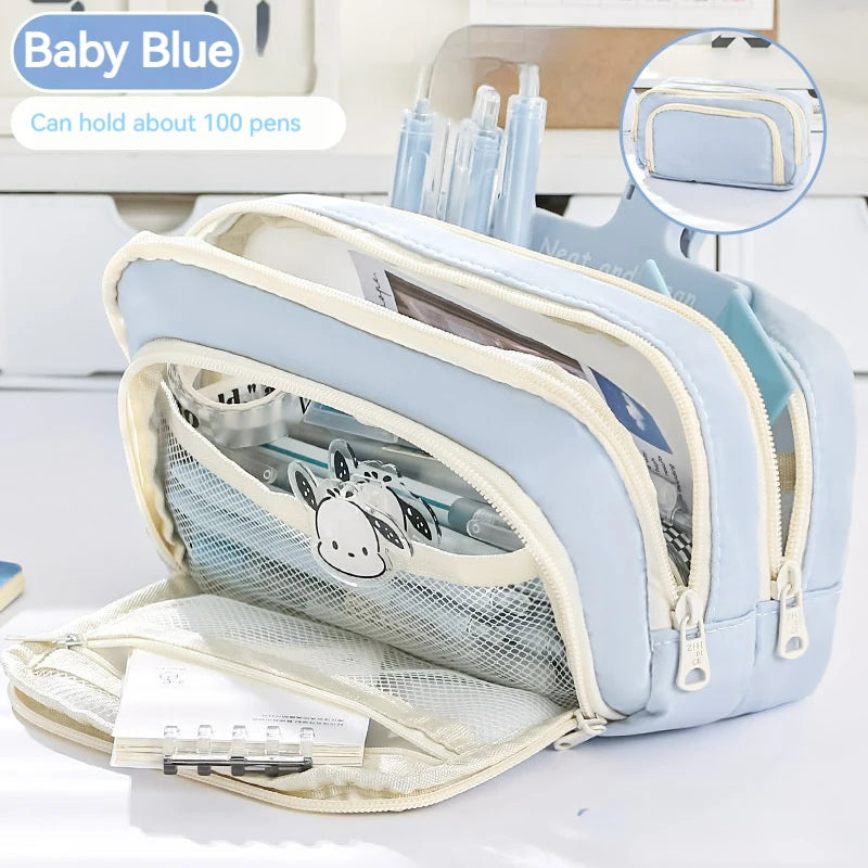 A Large-capacity Multi-layers Pencil Case Simple Multi-purpose Student Stationery Box and Makeup Storage Bag Stationery Supplies