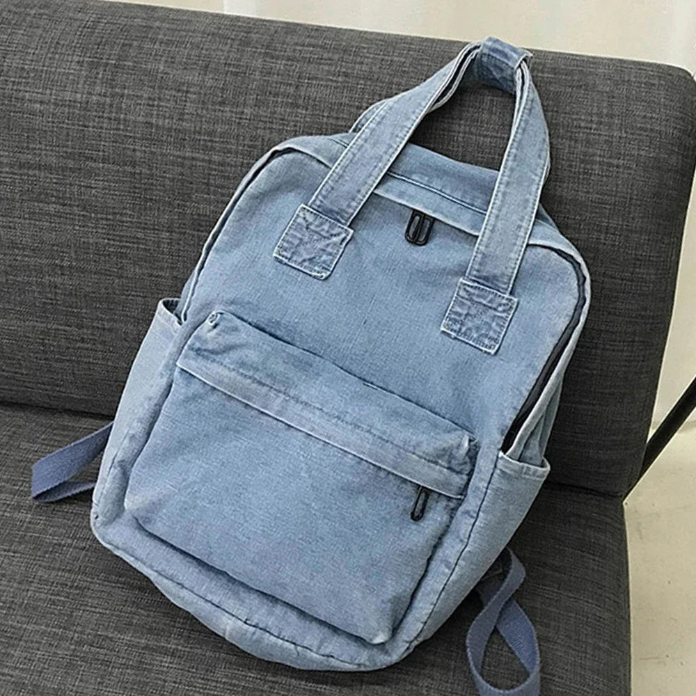 Women's Denim Backpack Personalized Gift Bag Embroidered Name Kids Adult Shoulder Bags Simple College Student Denim Schoolbag