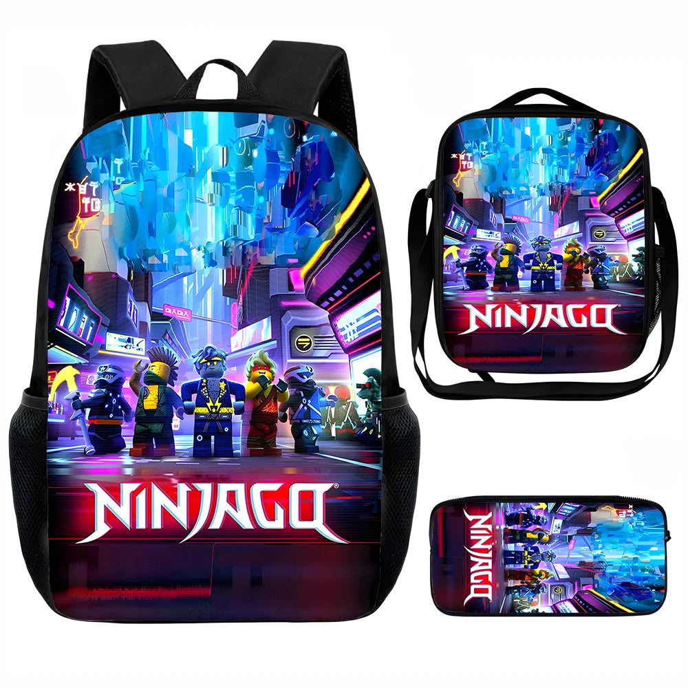 Cartoon Game N-ninjagos Child School Backpack with Lunch Bags ,Pencil Bags ,School Bags for Boys Girls Best Gift