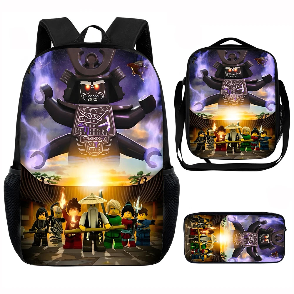 Cartoon Game N-ninjagos Child School Backpack with Lunch Bags ,Pencil Bags ,School Bags for Boys Girls Best Gift