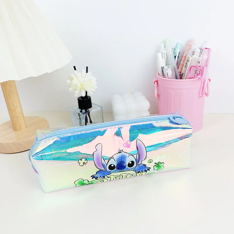 Kawaii Disney Stitch Laser Pencil Case Cute Pencil Box Stationery Pen Storage Bag Office School Supplies