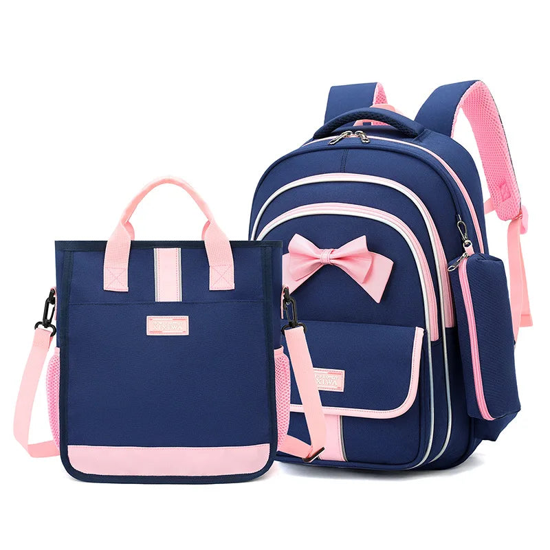 3-piece children bow school bag for boys and girls 2 sizes of high-capacity  school backpacks kids nylon Waterproof schoolbags