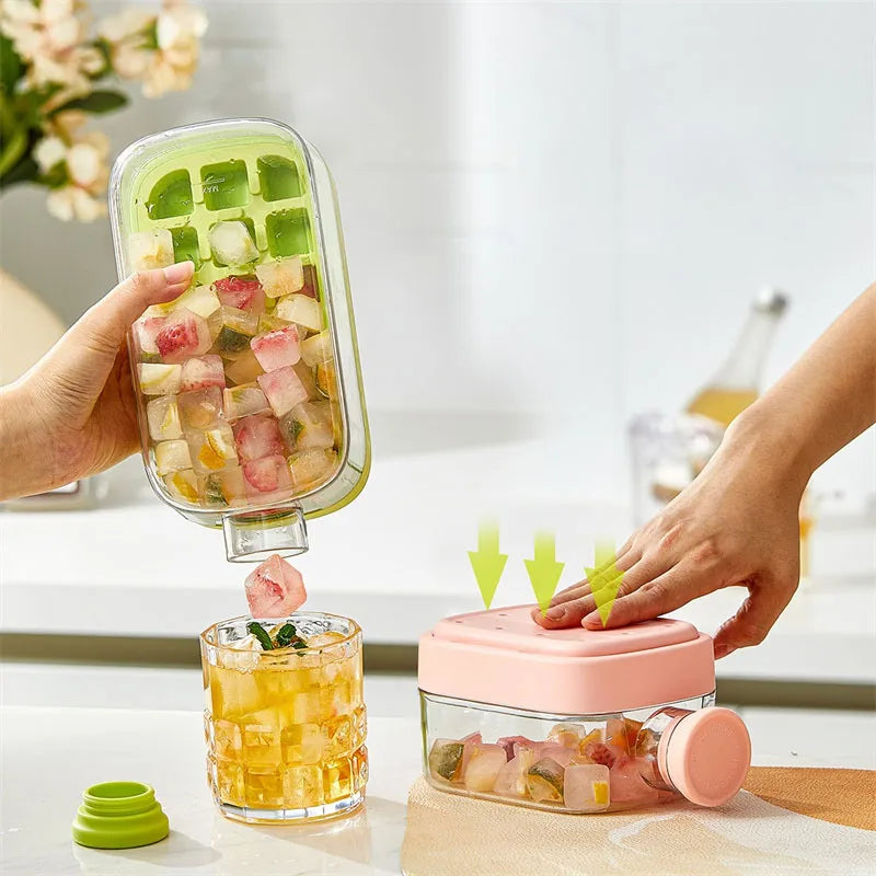 Silicone One-click Ice Mold Bottle Cooler Cup with Straw Ice Cube Tray with Lid for Freezer Creative NO TOUCH Mould for Summer
