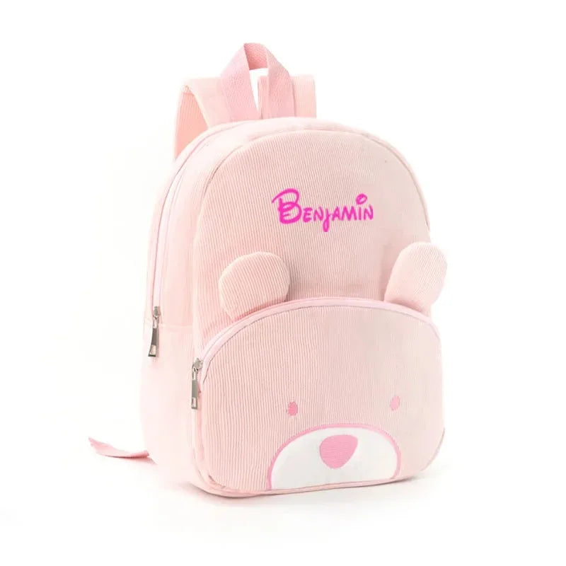 Customized Name Toddler Cartoon Backpack Cartoon Bear Corduroy Large Capacity Backpack Embroidered Name Backpack Cute Plush Bag