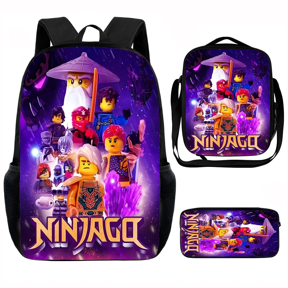 Cartoon Game N-ninjagos Child School Backpack with Lunch Bags ,Pencil Bags ,School Bags for Boys Girls Best Gift