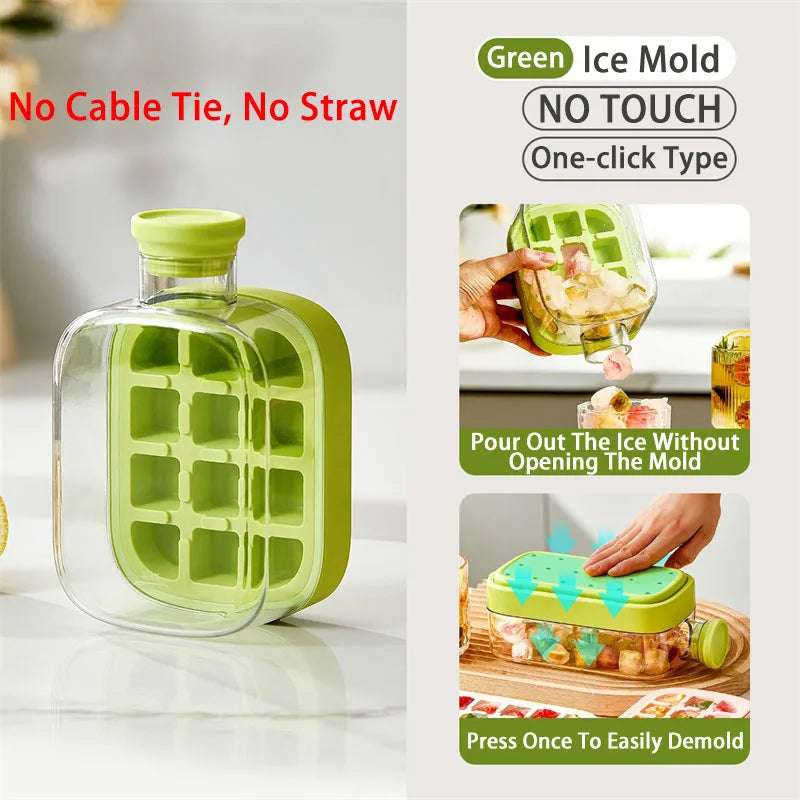 Silicone One-click Ice Mold Bottle Cooler Cup with Straw Ice Cube Tray with Lid for Freezer Creative NO TOUCH Mould for Summer