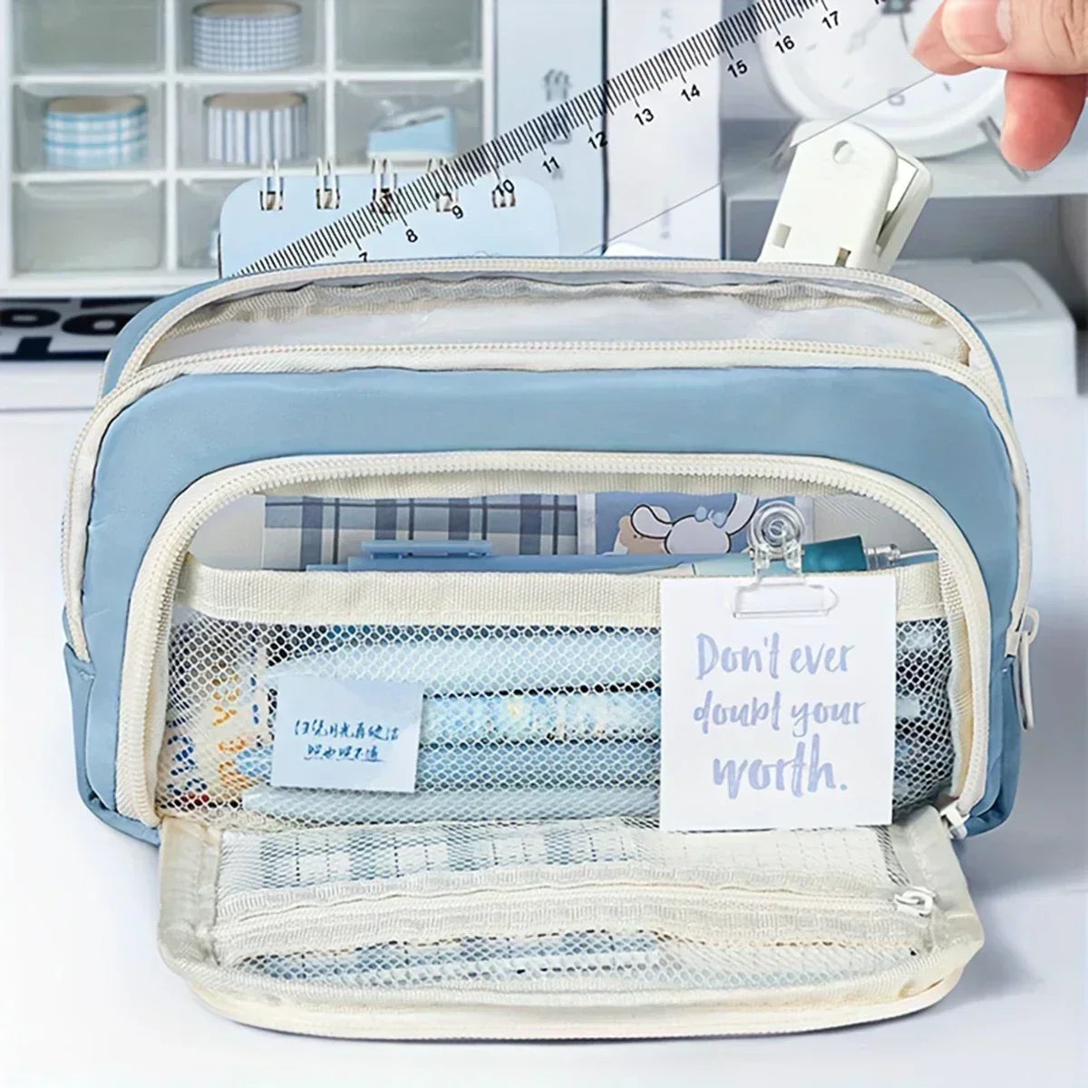 A Large-capacity Multi-layers Pencil Case Simple Multi-purpose Student Stationery Box and Makeup Storage Bag Stationery Supplies