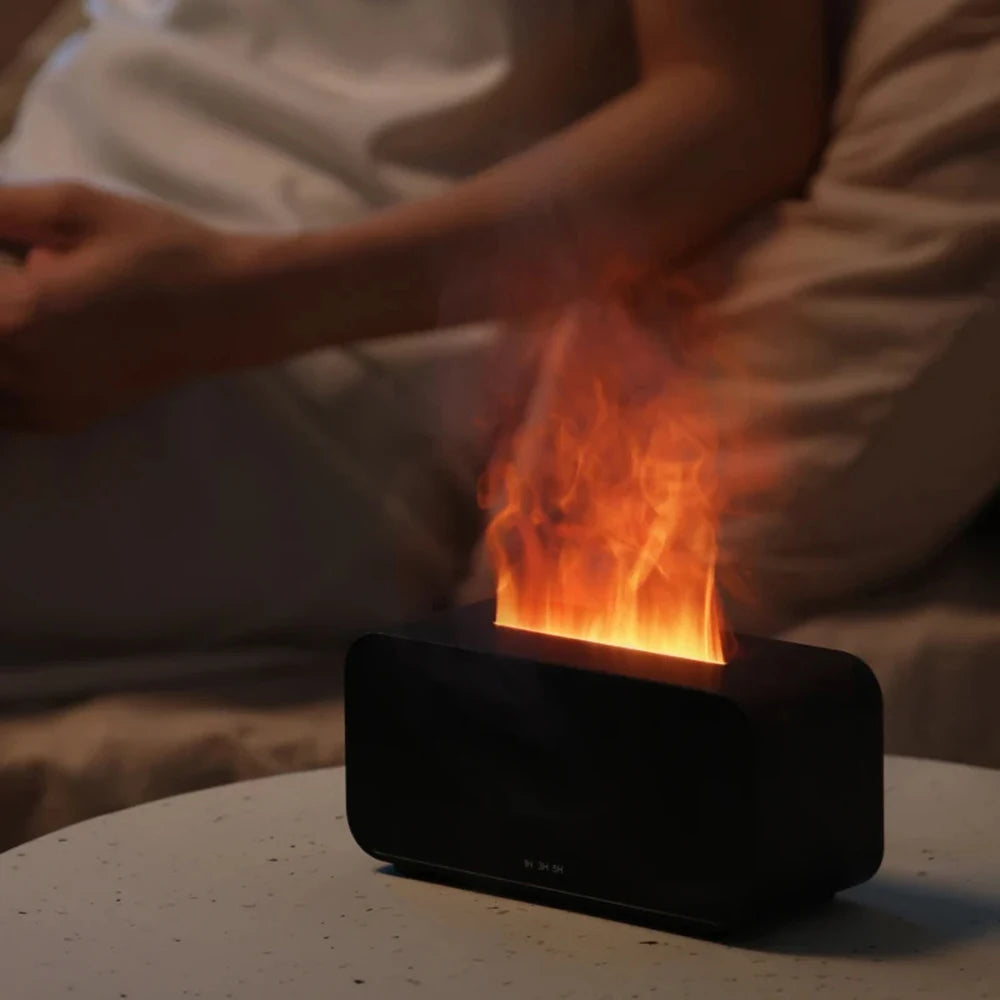 Essential Oil Diffuser, Fireplace Fire Flame Aromatherapy Diffuser 120ml Cool Mist Humidifier with 7 Colors Light for Home, Room