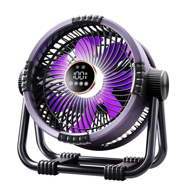 Multifunctional Outdoor Camping Fan Light Rechargeable Ceiling Fan with 3-speed Night Light and Power Bank Portable Fan