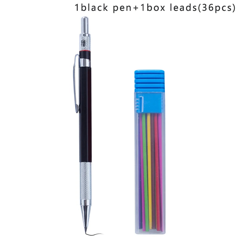 37Pcs 2.0MM Metal Mechanical Pencil with lead Art Drawing Design Automatic Drawing Special Pencil Student Office School Supplies