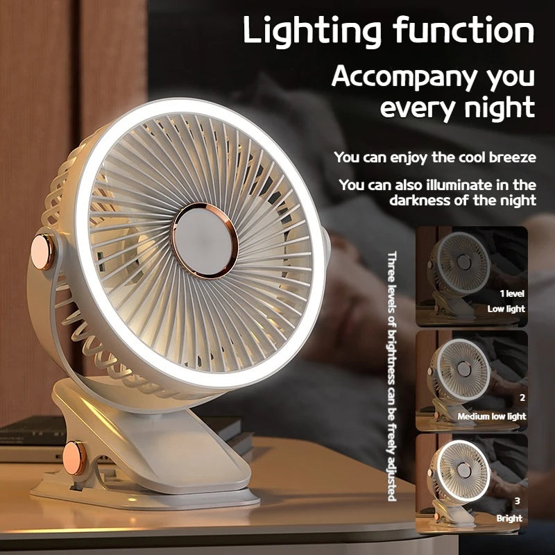 Night Light Fan - USB Charging Handheld & Clip Fan for Student Dormitory Office Desktop & Outdoor Use with Small Ceiling Design