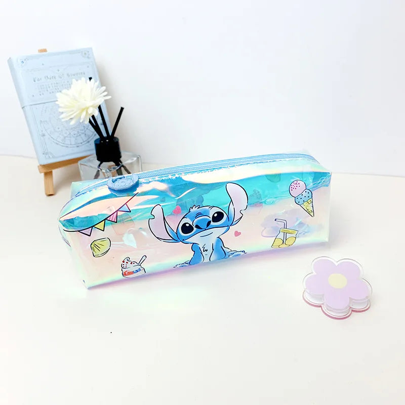 Kawaii Disney Stitch Laser Pencil Case Cute Pencil Box Stationery Pen Storage Bag Office School Supplies