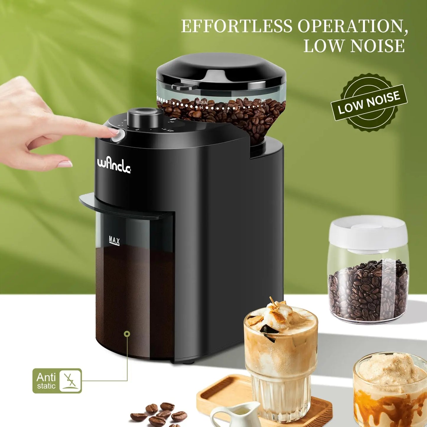 Wancle Electric Burr Coffee Grinder Adjustable Burr Mill Conical Coffee Bean Grinding with 28 Precise Grind Setting 220V/120V
