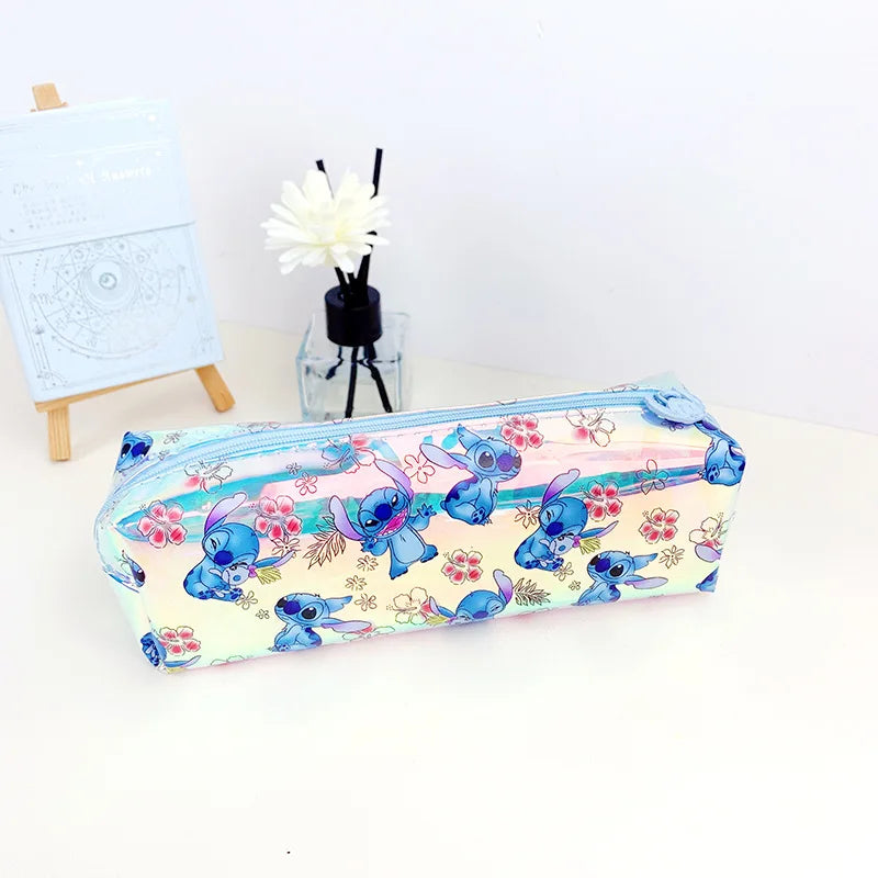 Kawaii Disney Stitch Laser Pencil Case Cute Pencil Box Stationery Pen Storage Bag Office School Supplies