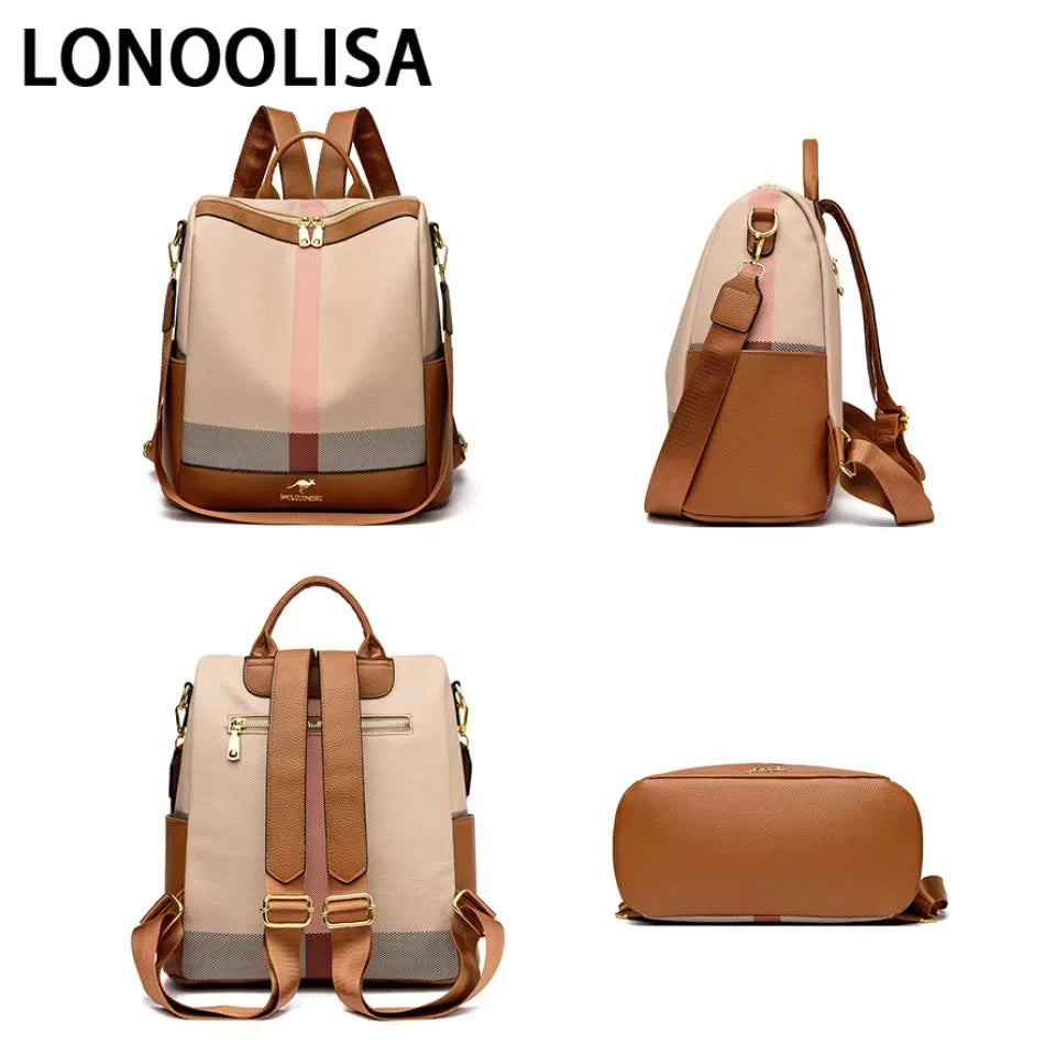 LONOOLISA Multi-functional Women's Backpacks Luxury Designer Rucksack High Quality Travel School Shoulder Bag Casual Sac A Dos