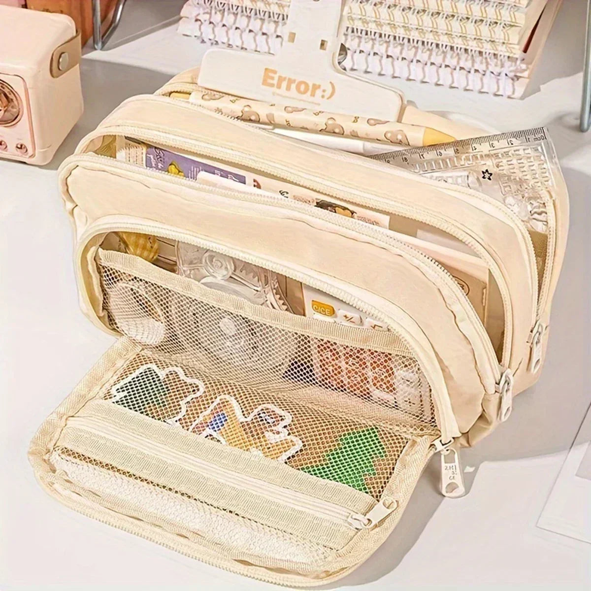 A Large-capacity Multi-layers Pencil Case Simple Multi-purpose Student Stationery Box and Makeup Storage Bag Stationery Supplies
